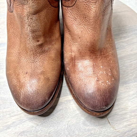 Sam Edelman Brown Leather Western Cowboy Boots Women’s Size 10M – Distressed Hee - Picture 5 of 11